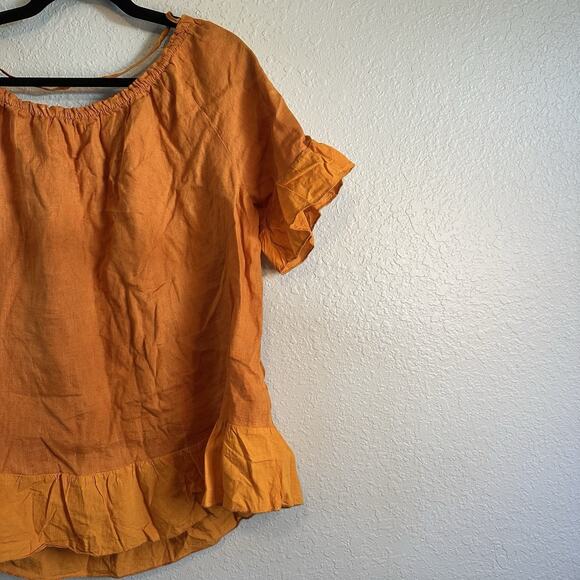 Terzo Millennio Italy Orange Size L Linen Tunic Top Shirt Blouse Women's Summer - Picture 3 of 7